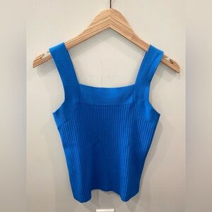 Ann Taylor Blue Ribbed Knit Square Neck Sleeveless Tank Top Women’s Small Petite